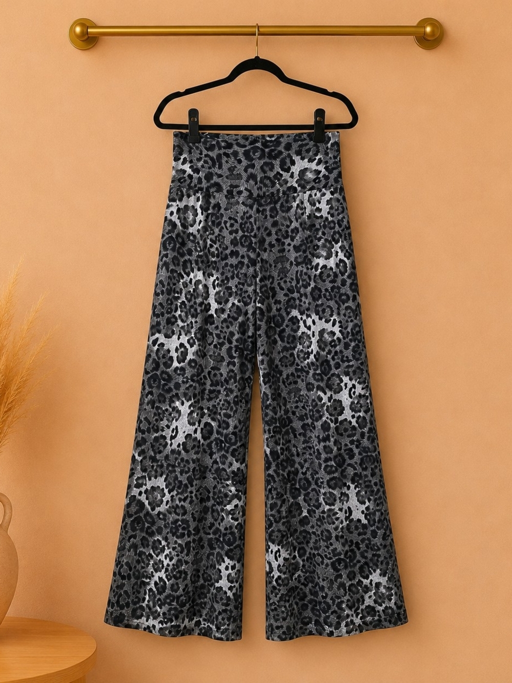 Gray & Black Leopard Wide Leg Pants